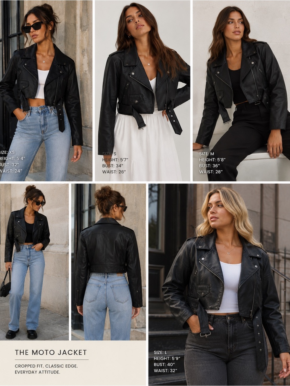 GAP Cropped Moto Jacket NWT Black Belted Faux Leather Size Large